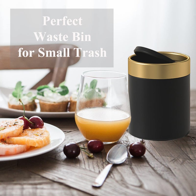 JILLICK Mini Trash Can with Lid, Metal Small Tiny Mini Trash Bin Can, Mini Countertop Trash Cans for Desk Car Office Kitchen, Swing Top Trash Bin 1.5 L/0.40 Gal (Black) - Image 5